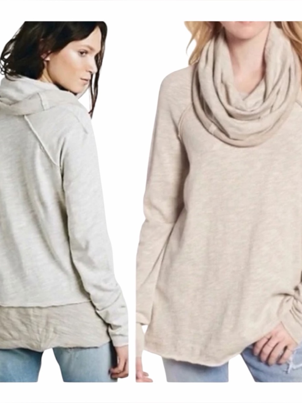 FP Beach Cocoon Top Beige Rose Cowl Neck Popover Oversized Slouchy One Size